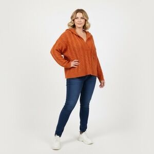 Vintage Y2K American Eagle Rust Orange Knit Hooded Sweater Large Y2K Preppy